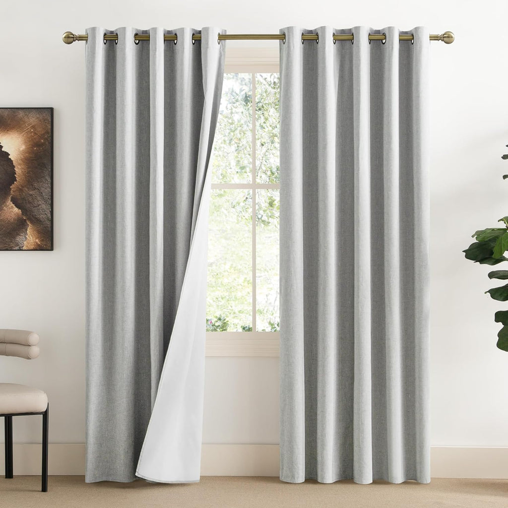 NICETOWN Grey Full Shade Linen Curtain Panels 84" Long, Pair of Energy Smart & Noise Blocking Out Blackout Drapes for Guest Room Window…