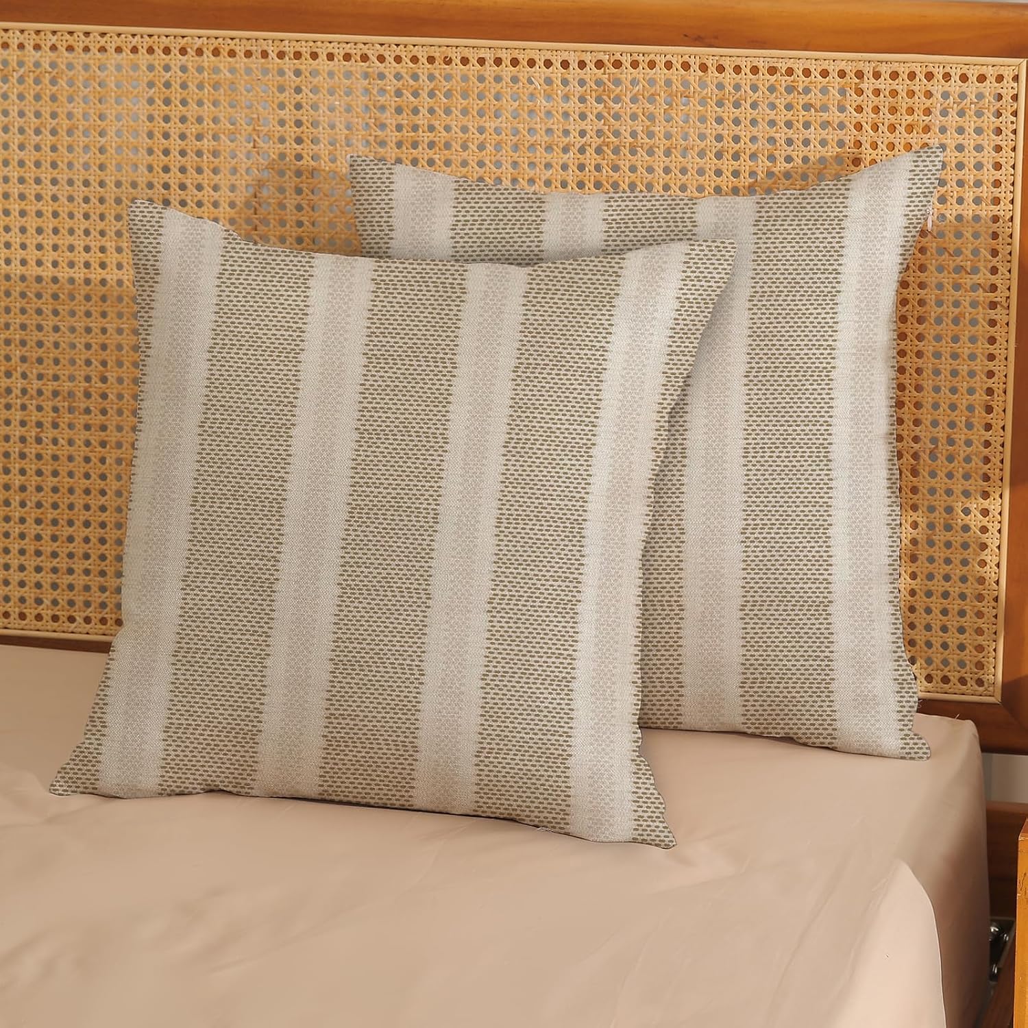 Tan Khaki Polka Dot Pillow Covers 18 x 18 Set of 2 Boho Striped Decorative Throw Pillows Modern Abstract Geometry Decor Outdoor Pillow…