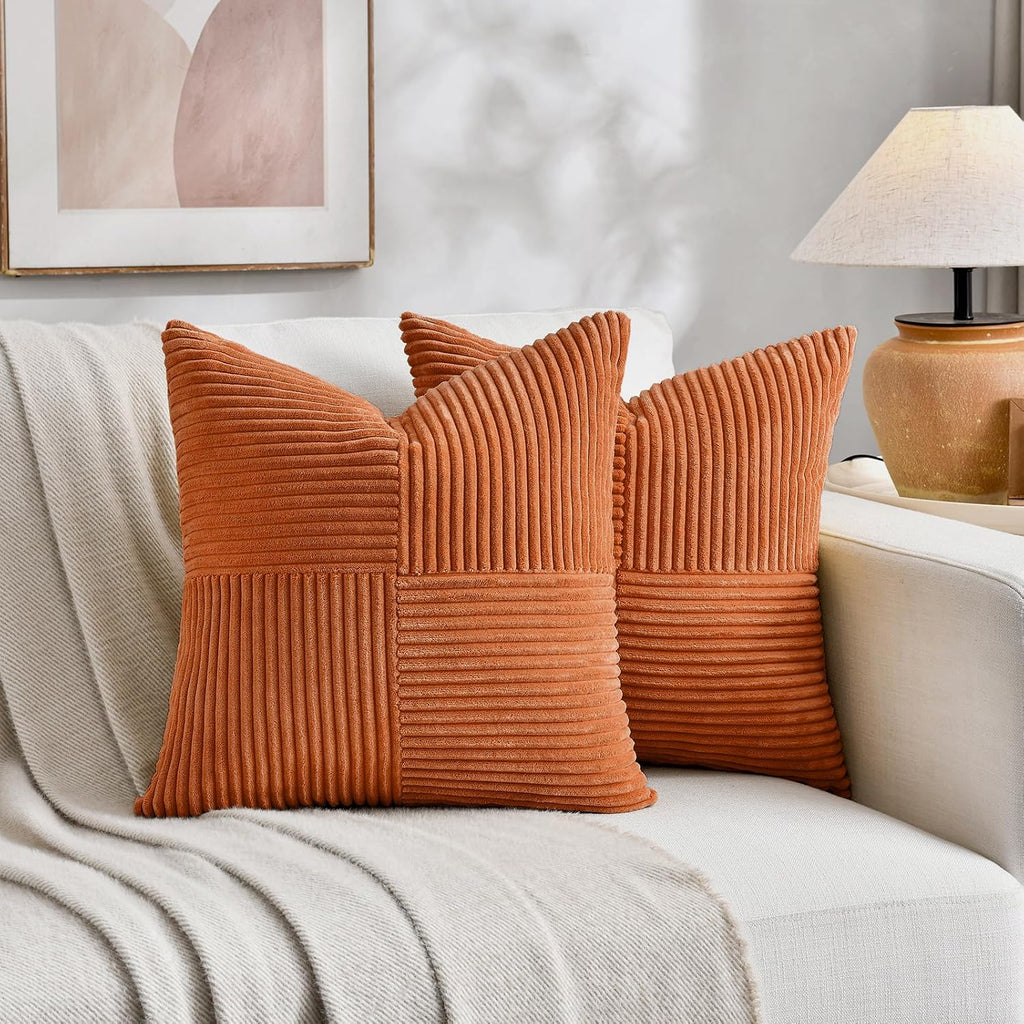 Fancy Homi 2 Packs Burnt Orange Decorative Throw Pillow Covers 20x20 Inch for Living Room Couch Bed Sofa, Rustic Farmhouse Boho Home…