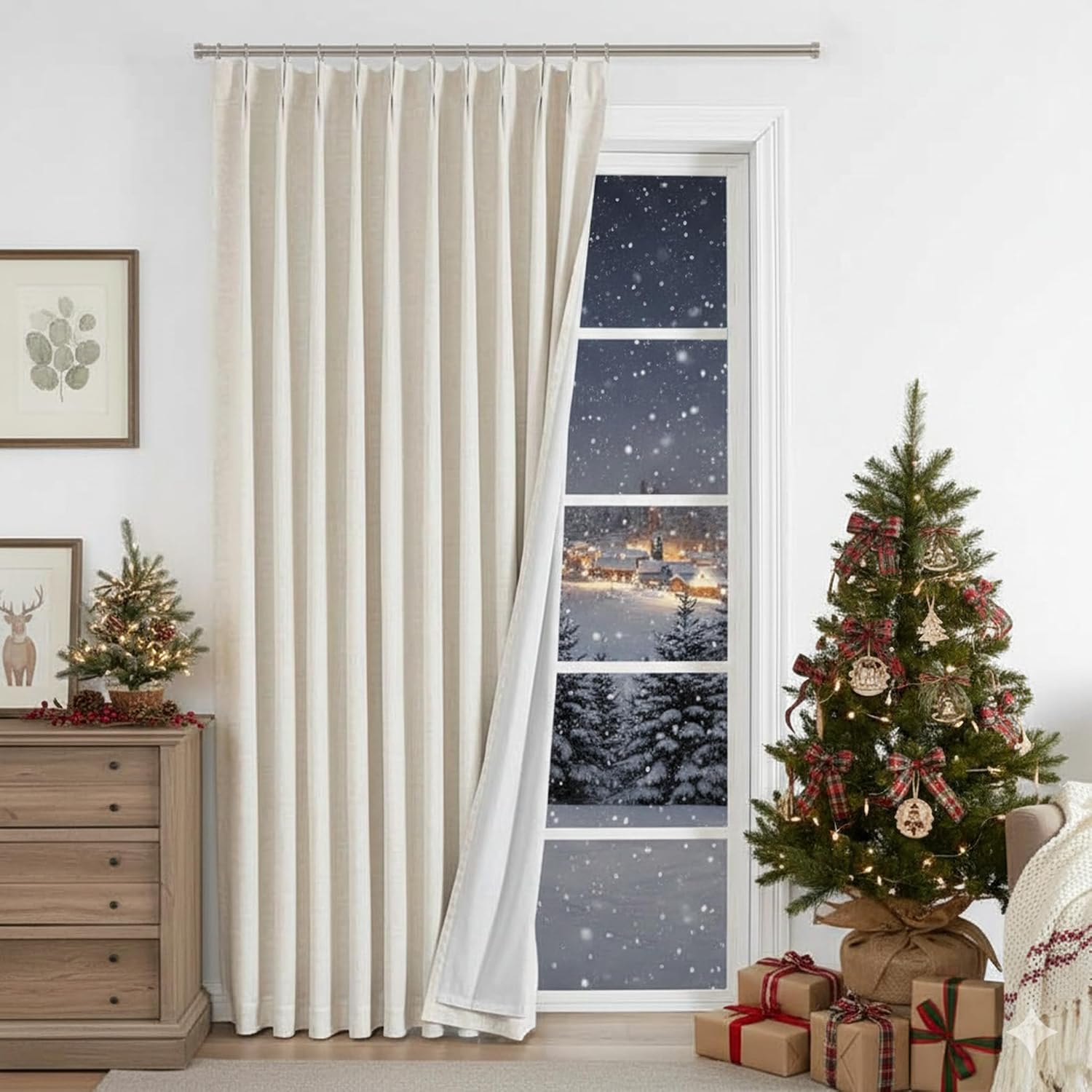 VisionHome Vision Home Natural Pinch Pleated Full Blackout Curtains Linen Blended Room Darkening Window Curtains 112 inch for Living Room B…