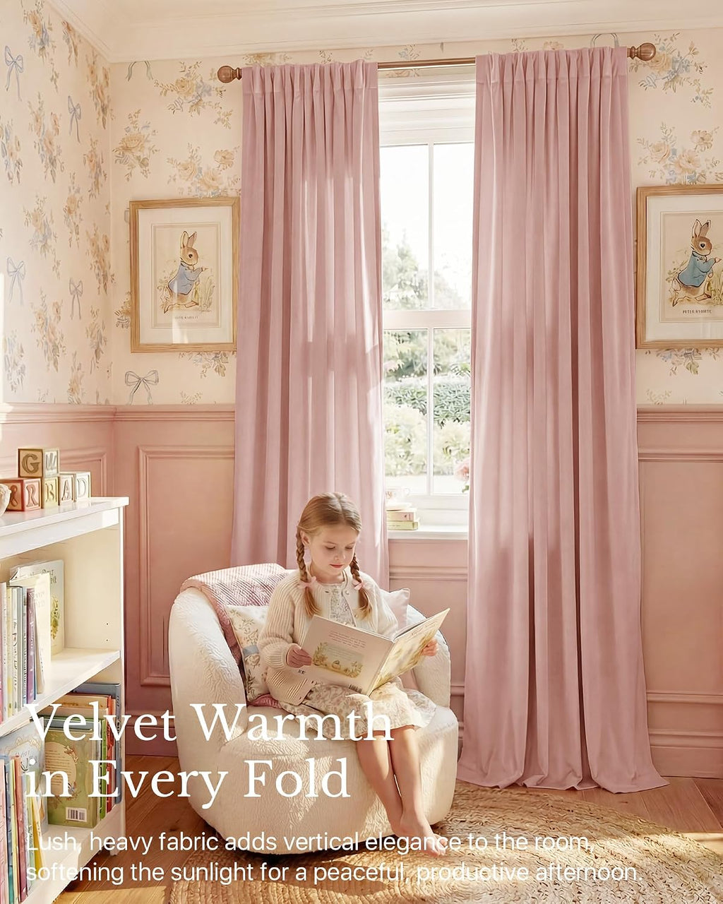 Nicetown Pink Velvet Curtains for Princess Room, Rod Pocket & Back Tab Room Darkening Window Treatments Thermal Drapes Luxury Textured for…