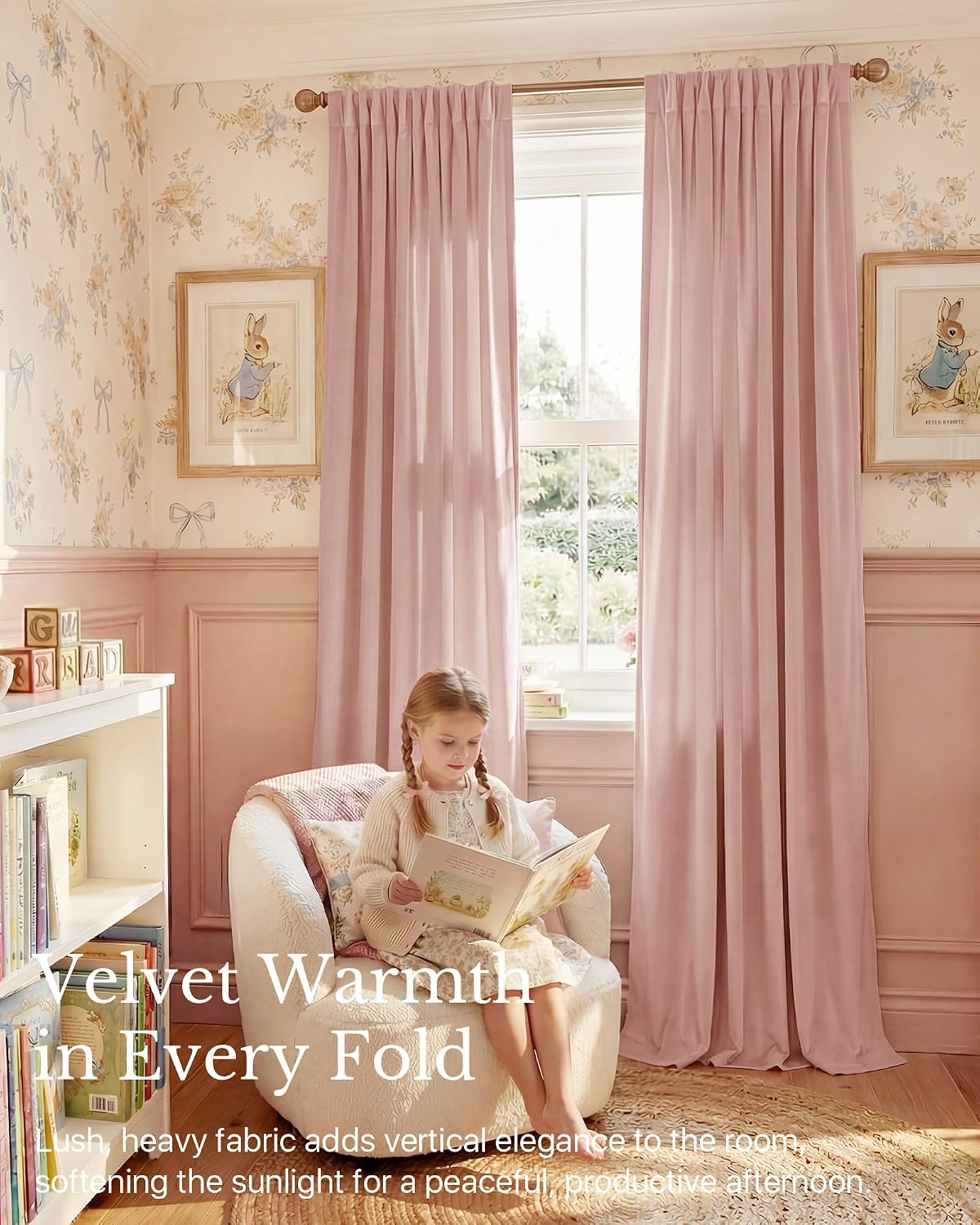 Nicetown Pink Velvet Curtains for Princess Room, Rod Pocket & Back Tab Room Darkening Window Treatments Thermal Drapes Luxury Textured for…