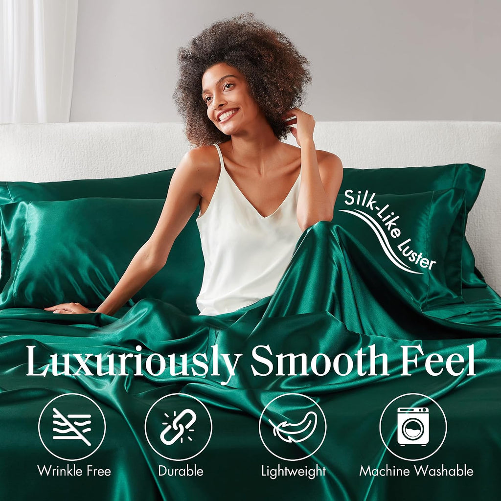 Madisonpark Madison Park Satin Sheets Cal King Size, Luxurious Silky Bed Sheets, Elastic 14" Pocket fits up to 16" Mattress, Wrinkle-Free,…