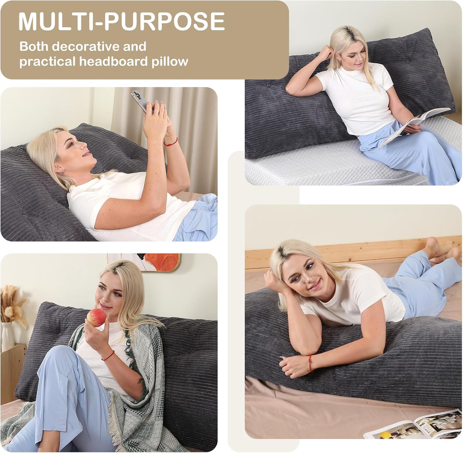 Headboard Pillow Queen, Wedge Headboard Pillow for Bed Sofa, Triangular Backrest Pillow with Removable Cover for Reading, Working…