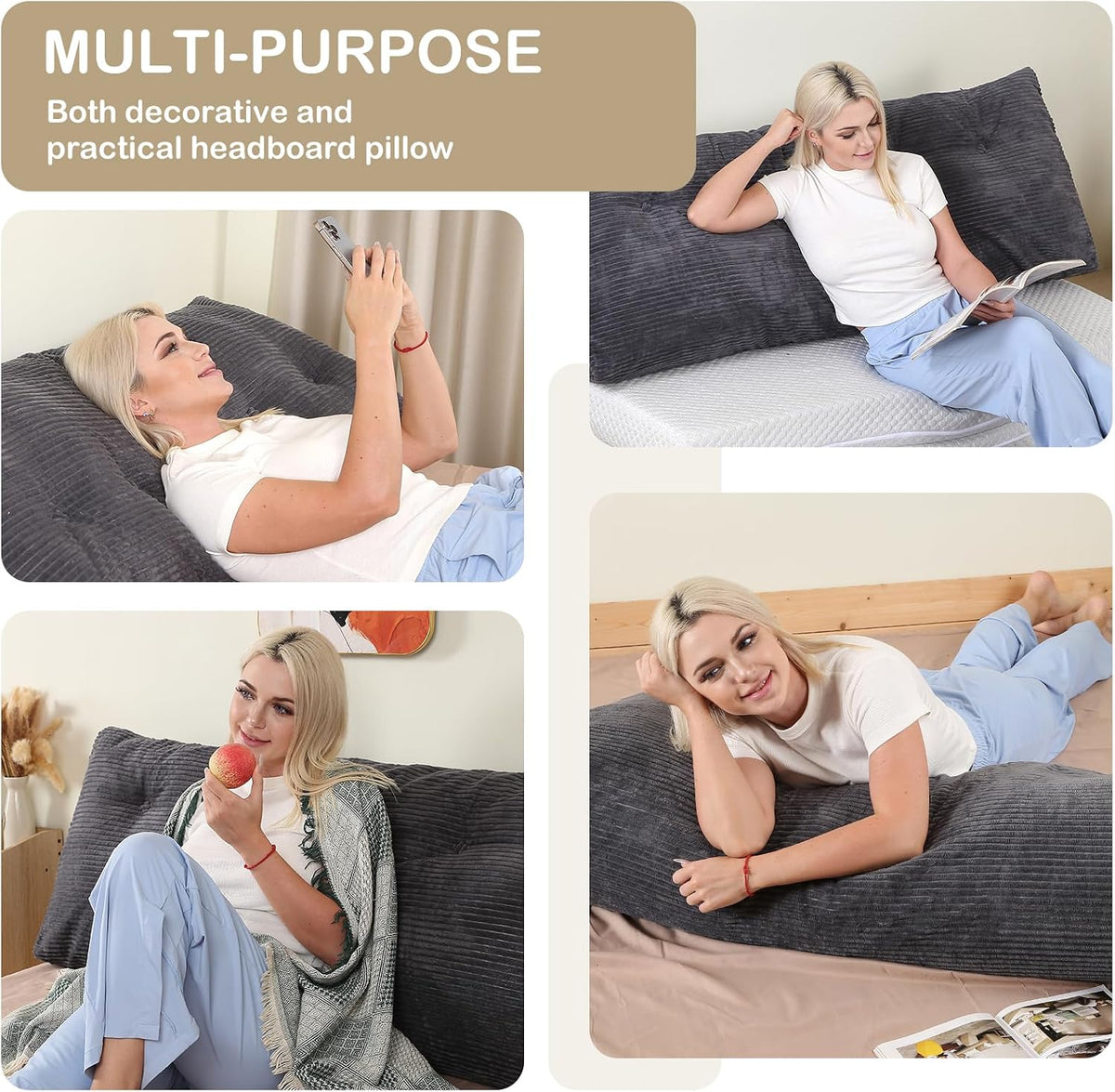 Headboard Pillow King, Wedge Headboard Pillow for Bed Sofa, Triangular Backrest Pillow with Removable Cover for Reading, Working…
