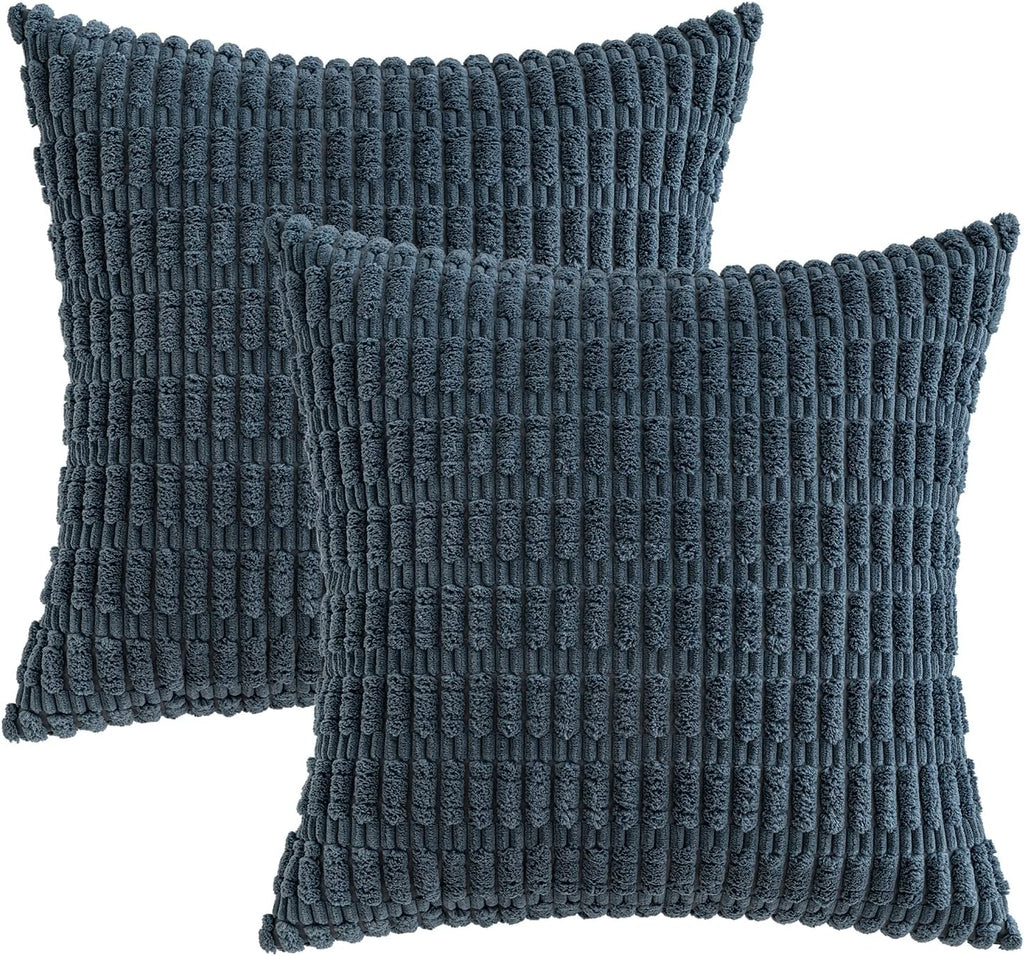 Miulee Pack of 2 Corduroy Decorative Throw Pillow Covers 20x20 Inch Soft Boho Striped Pillow Covers Modern Farmhouse Home Decor for Summer…