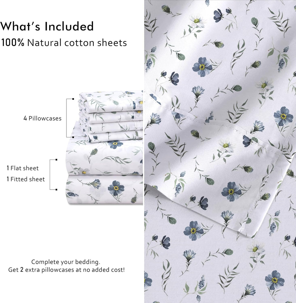 Ruvanti 100% Cotton Percale Sheets Queen Size 6 Piece Set, Cooling Bed Sheets for Hot Sleepers, Deep Pocket 16”, Breathable Lightweight & D…