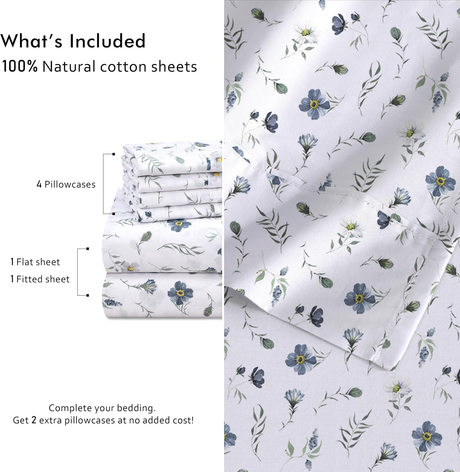Ruvanti 100% Cotton Percale Sheets Queen Size 6 Piece Set, Cooling Bed Sheets for Hot Sleepers, Deep Pocket 16”, Breathable Lightweight & D…