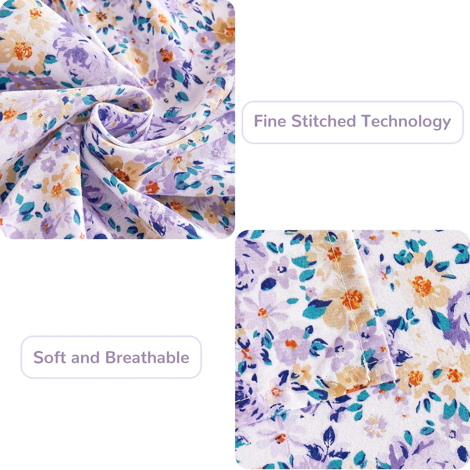 mooreeke Floral King Bed Sheets, Soft Microfiber Vintage Printed Bedding Sheets & Pillowcases, Deep Pocket Non-Slip Fitted King Sheet, Purp…