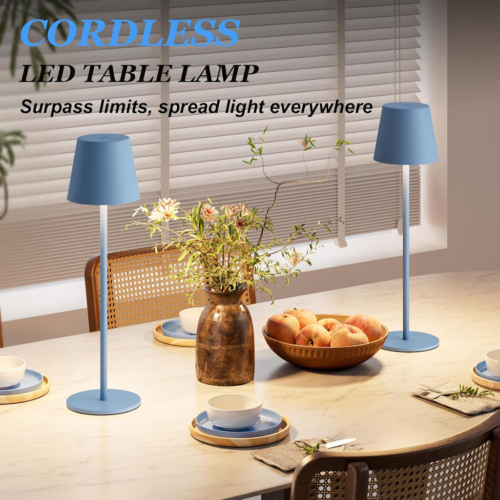 Kakanuo Cordless Table Lamp Rechargeable Blue - KK 2 Pack 5000mAH Battery Operated Lamp for Dining Table, 3 Color Stepless Dimming…