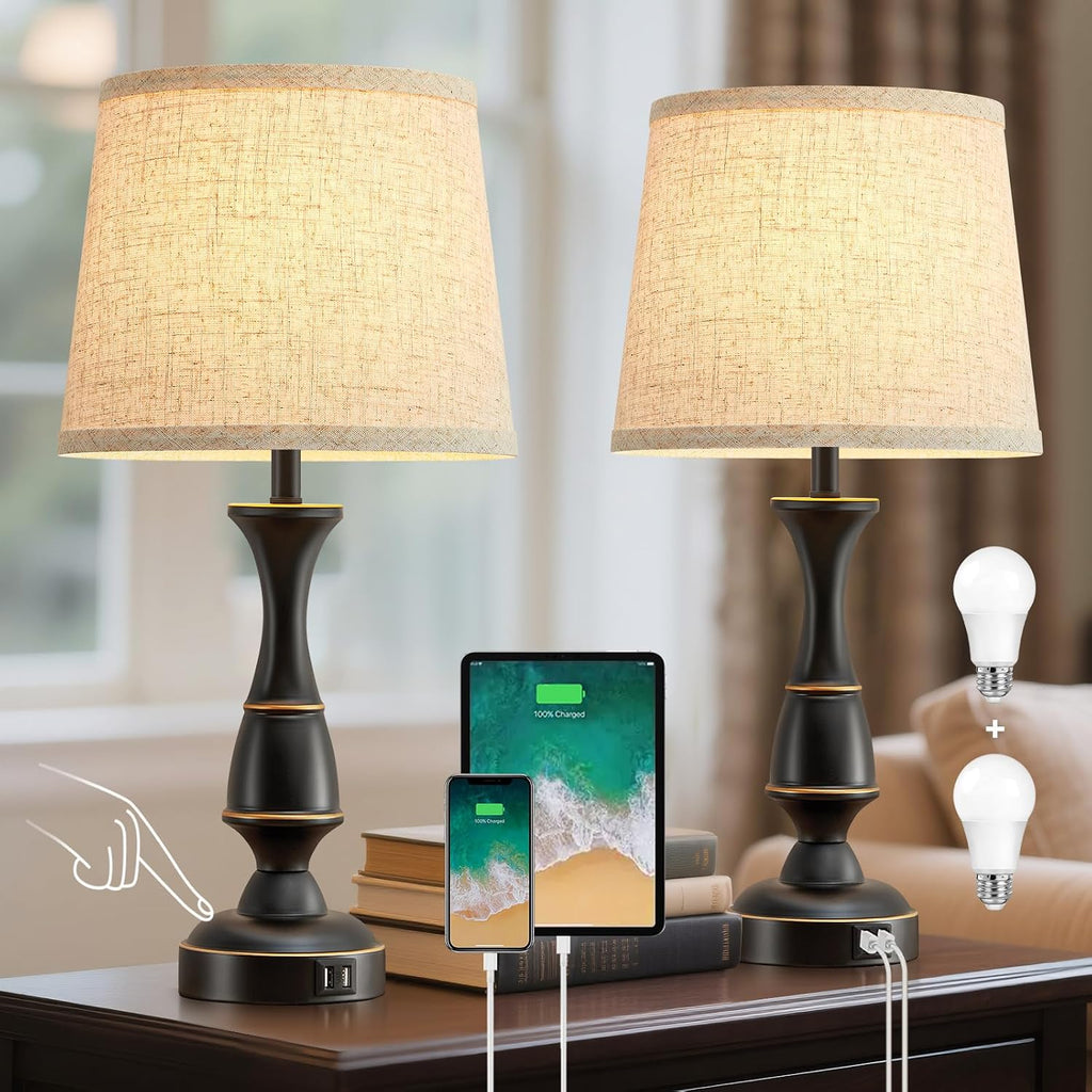 Luvkczc Touch Table Lamps Set of 2, 22" Tall Bedside Lamps with Dual USB A Ports, Dimmable Nightstand Lamps for Bedroom, Living Room…