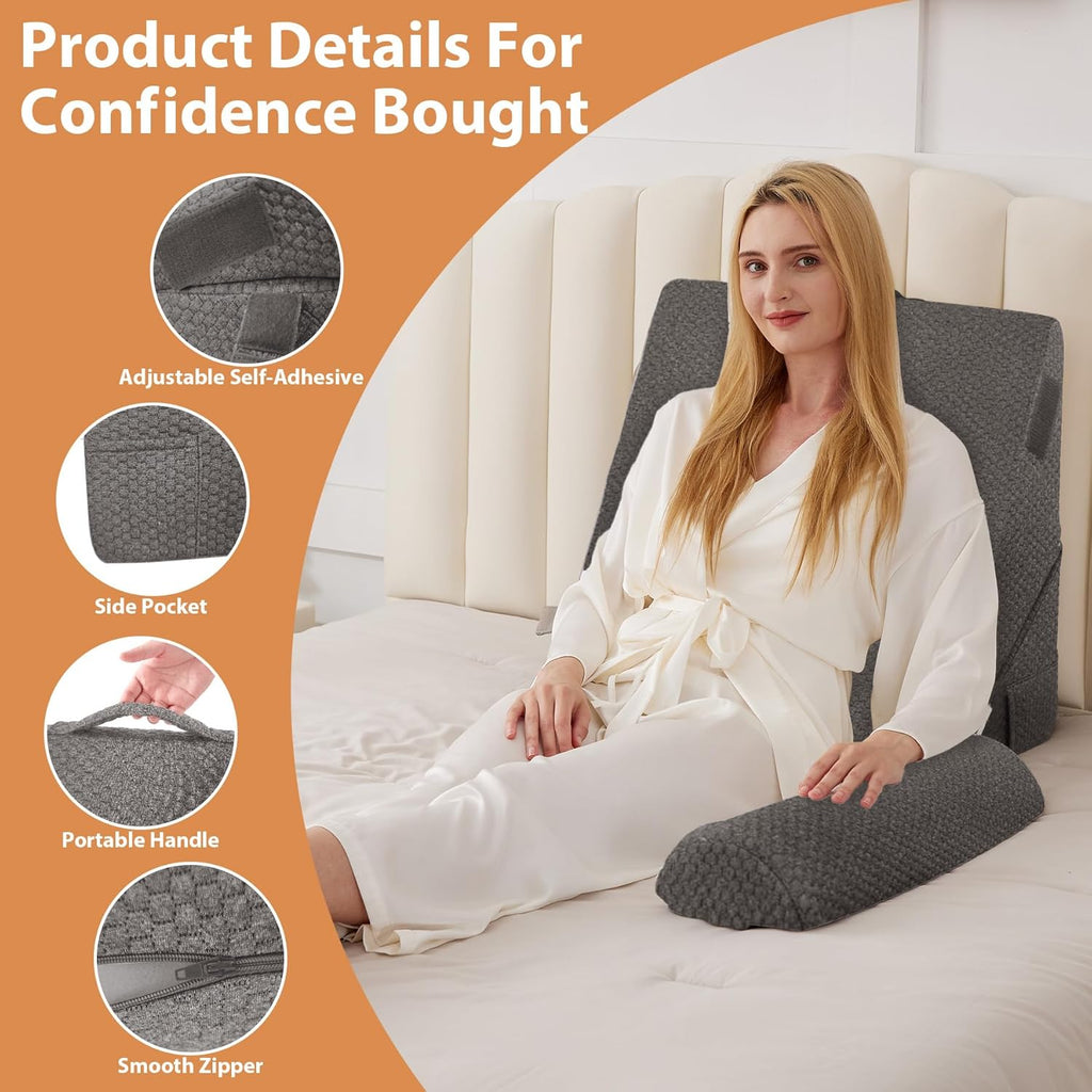 EnjoyaBetterLifeFromHere BIEEZZK 4PCS Wedge Pillow Set for After Surgery, Back Pillow for Bed Sitting up, 9&12inch Adjustable Memory Foam B…
