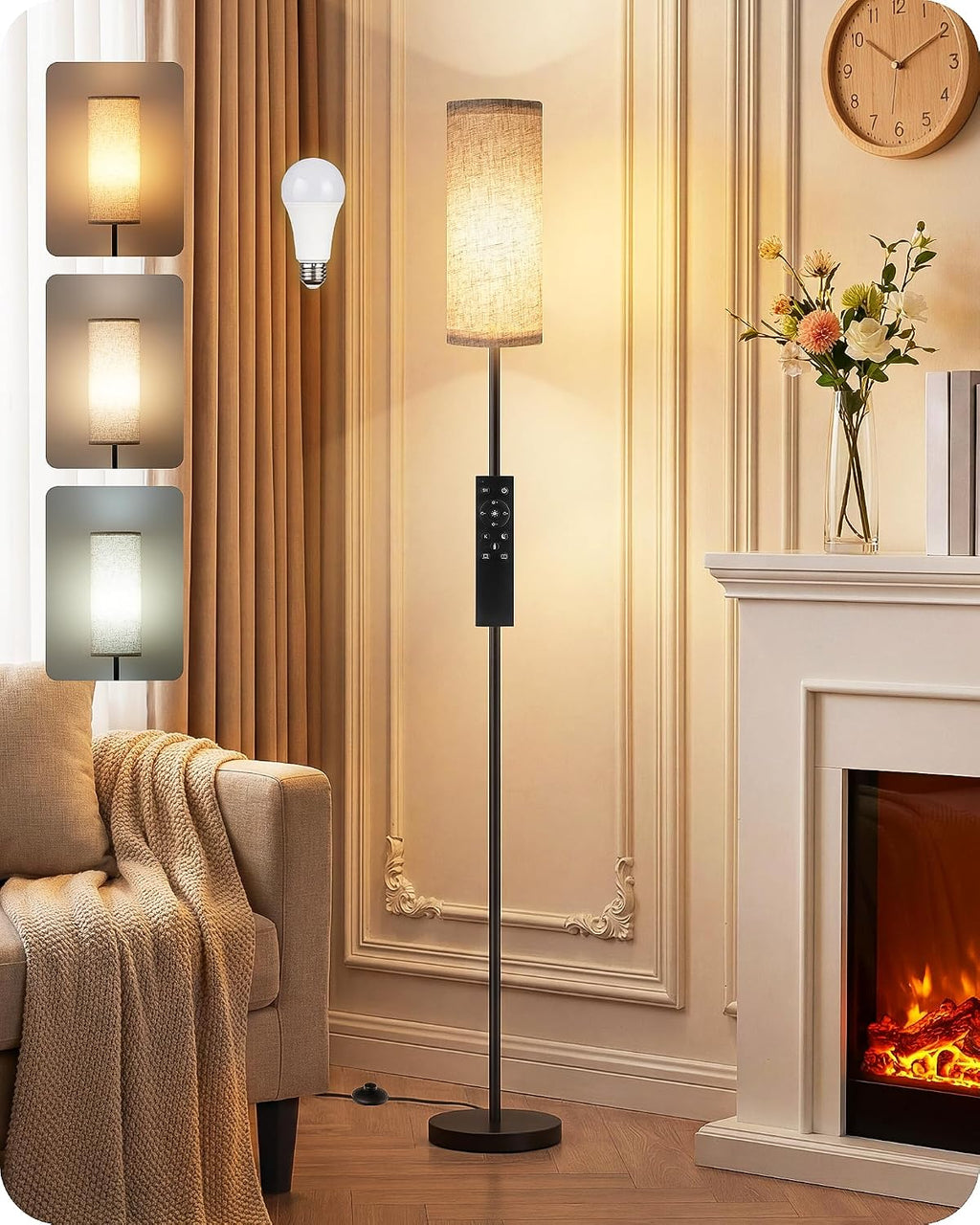 Set of 2 Dimmable Floor Lamps for Living Room with 2 Remotes and Foot Switch, 64.4”Modern Standing Tall Lamp, Corner Lamp for Bedroom…