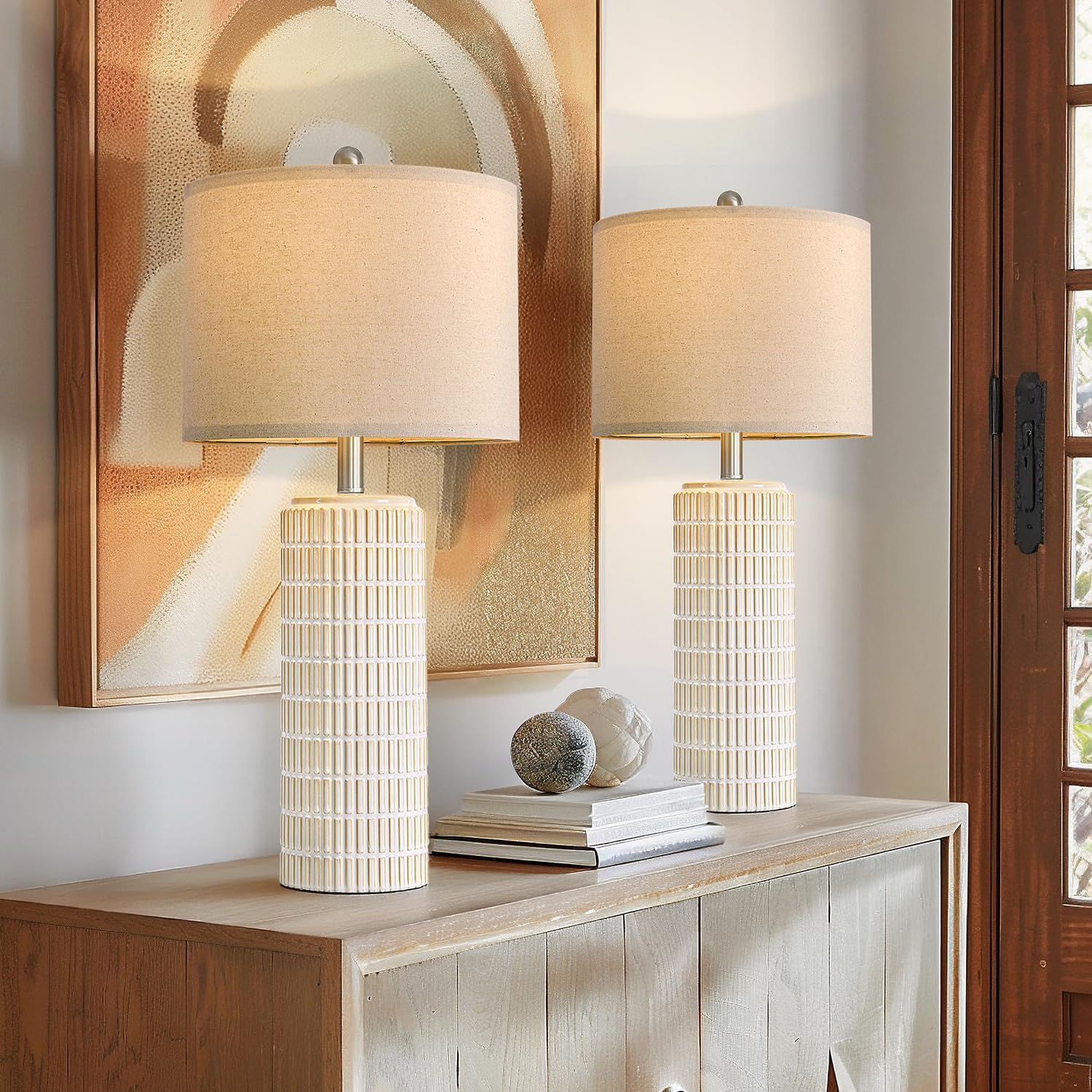 PoKat 27.5'' Tall Table Lamps for Living Room Set of 2, Ceramic Bedroom Lamps for Night Stands, Modern Bedside Lamps for Bedroom Living…