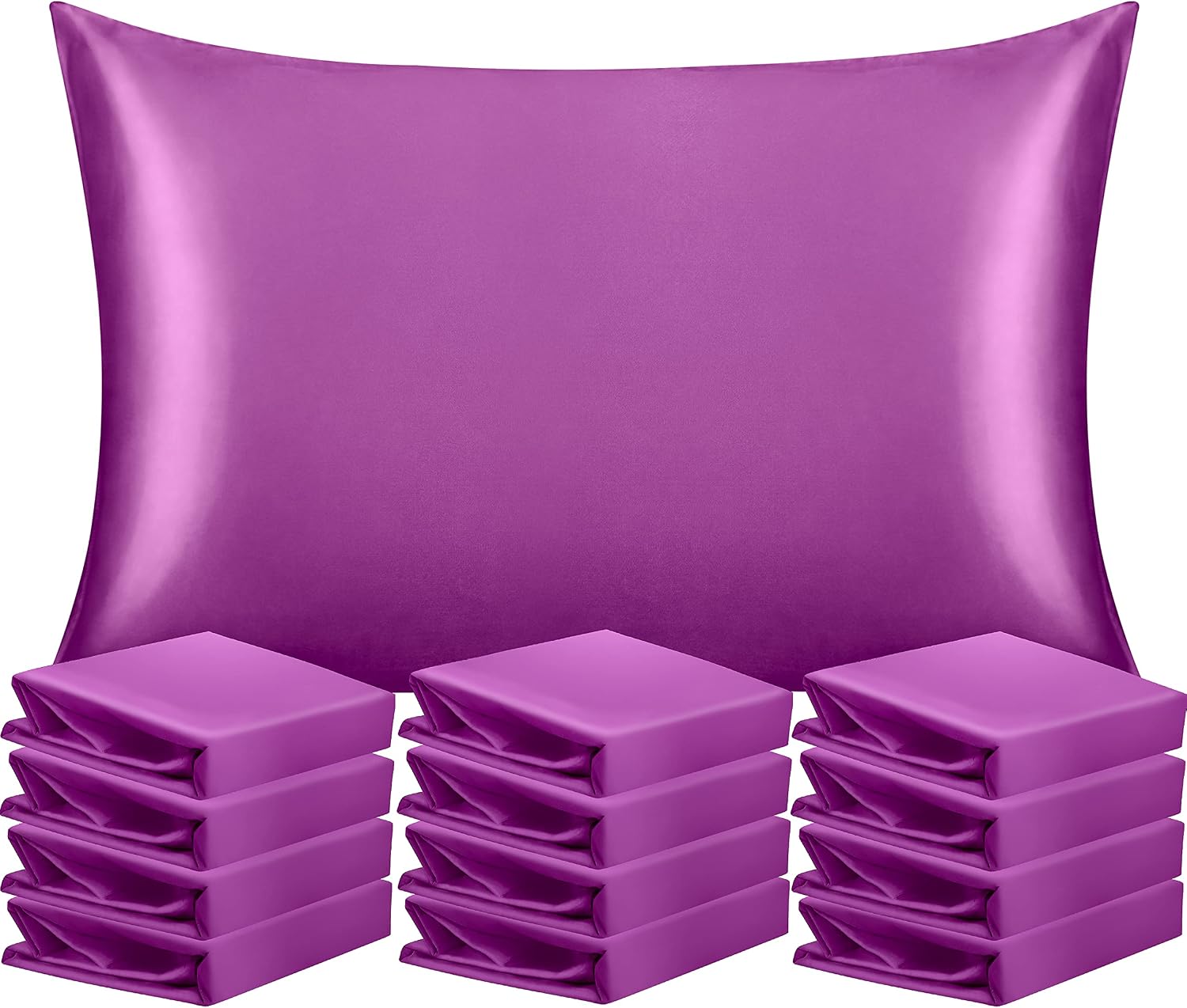 Ntbay 12 Pack Satin Queen Pillowcases for Hair and Skin, Luxurious and Silky Pillow Cases with Envelope Closure, 20 x 30 Inches, Purple 12…