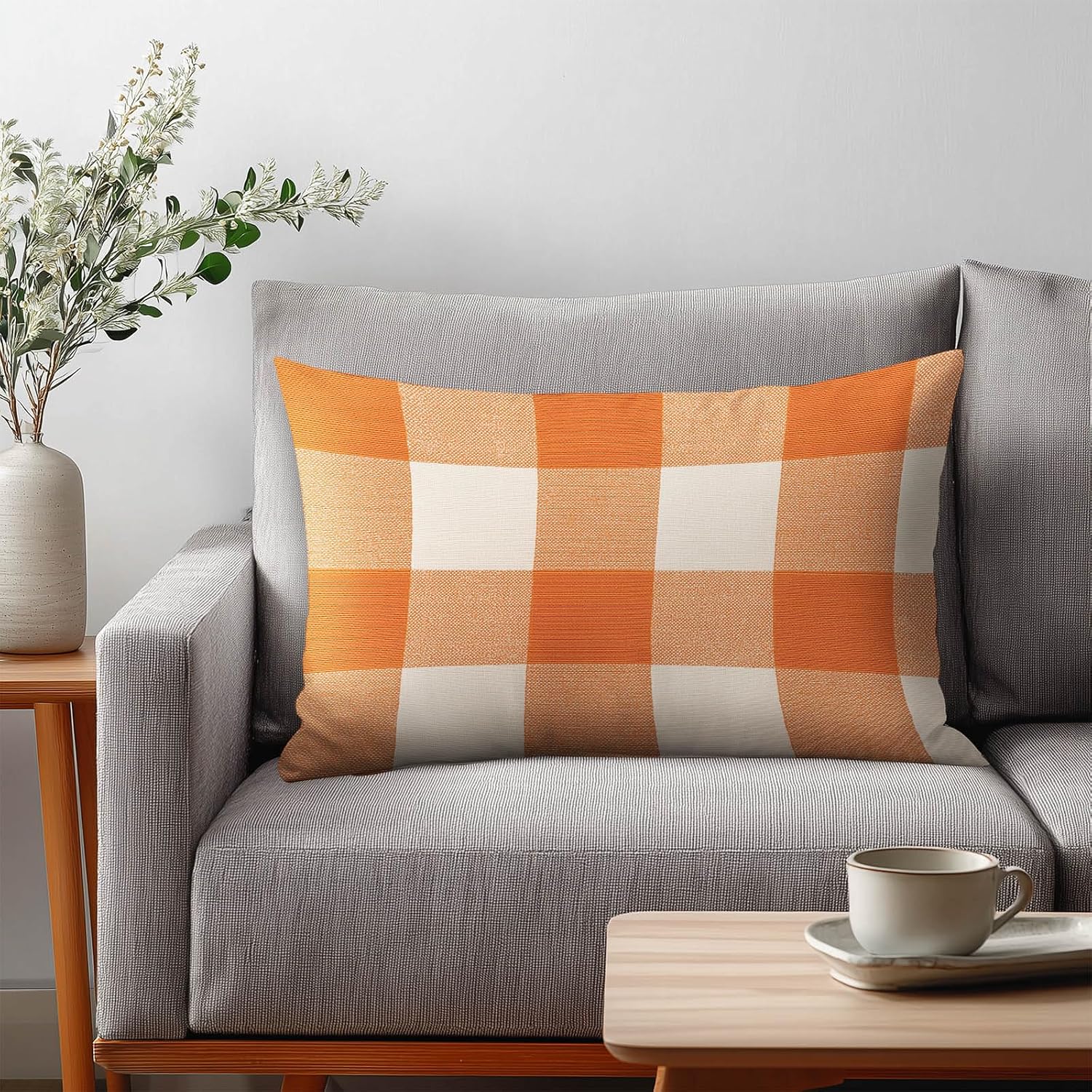 HOMETITUTE Orange Plaid Pillow Covers Decorative Pack of 2 Satin 12x20 Inch Lumbar Throw Pillow Cases for Sofa Couch Living Room…