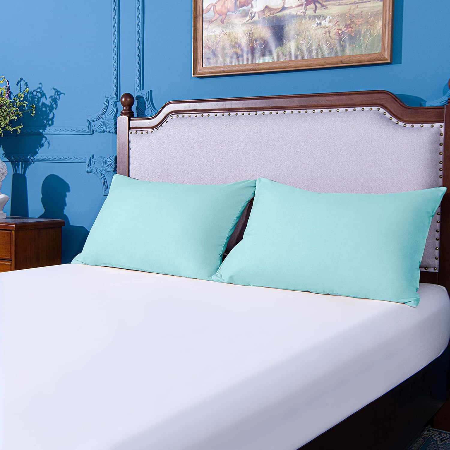 Ntbay Standard Pillowcase Set - 2 Pack Brushed Microfiber 20x26 Pillowcases - Soft, Wrinkle-Free, Fade-Resistant, Stain-Resistant, Aqua Pil…