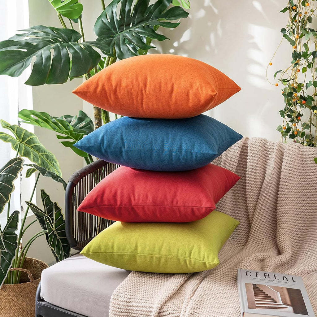 Miulee Pack of 2 Decorative Outdoor Solid Waterproof Throw Pillow Covers Faux Linen Garden Farmhouse Cushion Cases for Summer Patio Tent Ba…