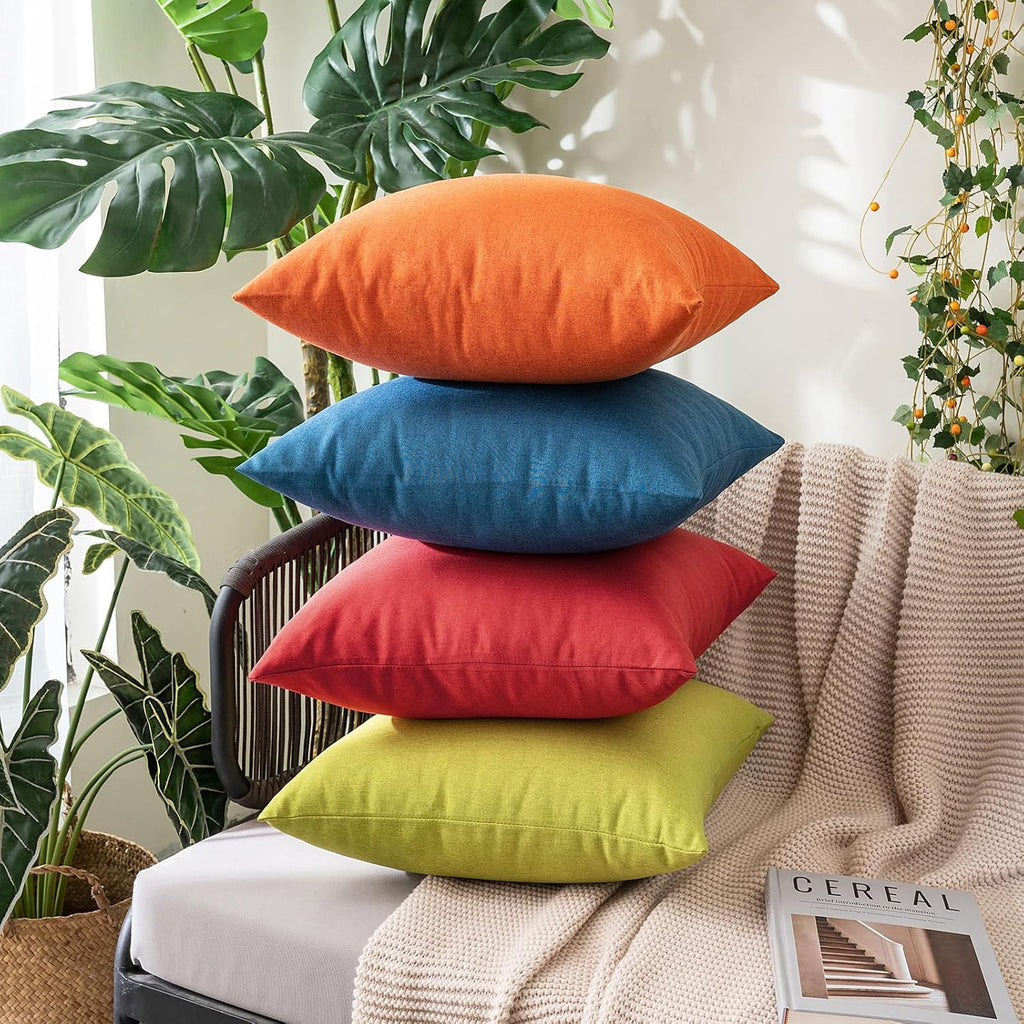 Miulee Pack of 2 Decorative Outdoor Solid Waterproof Throw Pillow Covers Euro Sham Faux Linen Garden Farmhouse Cushion Cases for Summer Pat…