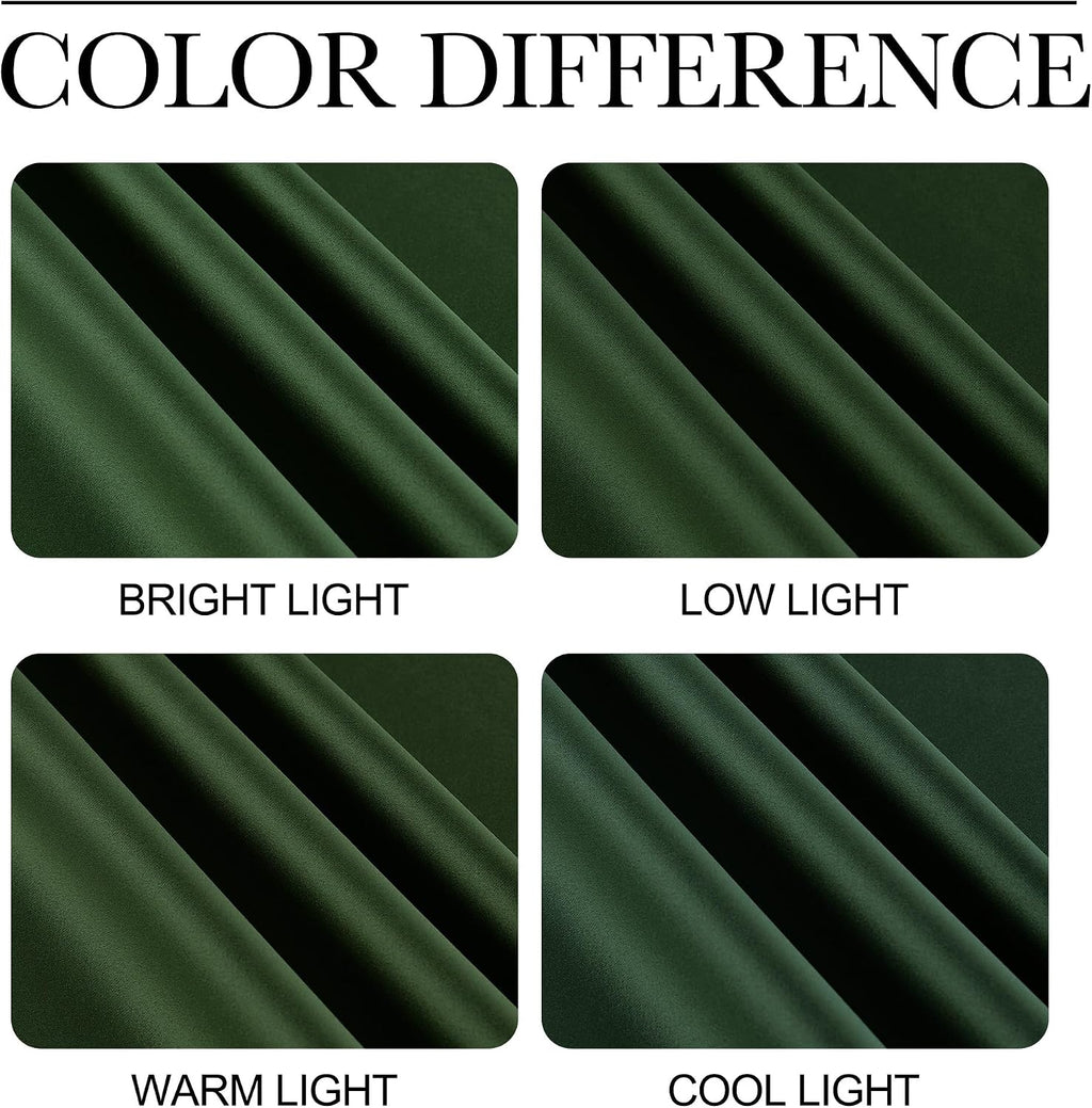 NICETOWN Dark Green Blackout Cafe Satin Curtains for Small Windows, 42" Wide by 36" Long, 2 Panels, Rod Pocket Noise Reducing Faux Silk…