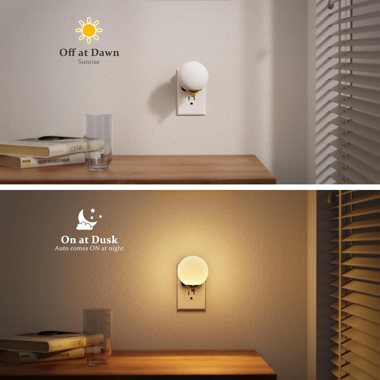 JandCase LED Night Light, 3000K Warm Night Lights Plug into Wall [2 Pack], 0-100LM Dimmable Night Lights with Dusk to Dawn Light Sensor…