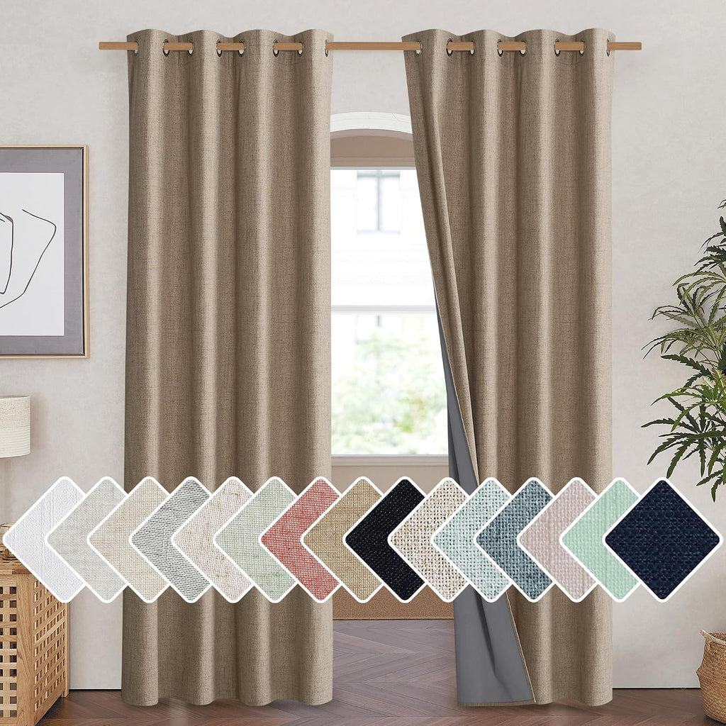 NICETOWN Burlap Vintage Open Linen Weave Flax Thermal Curtains, 100% Blackout Curtains 90" Long for Dining Room, Soundproof Window…