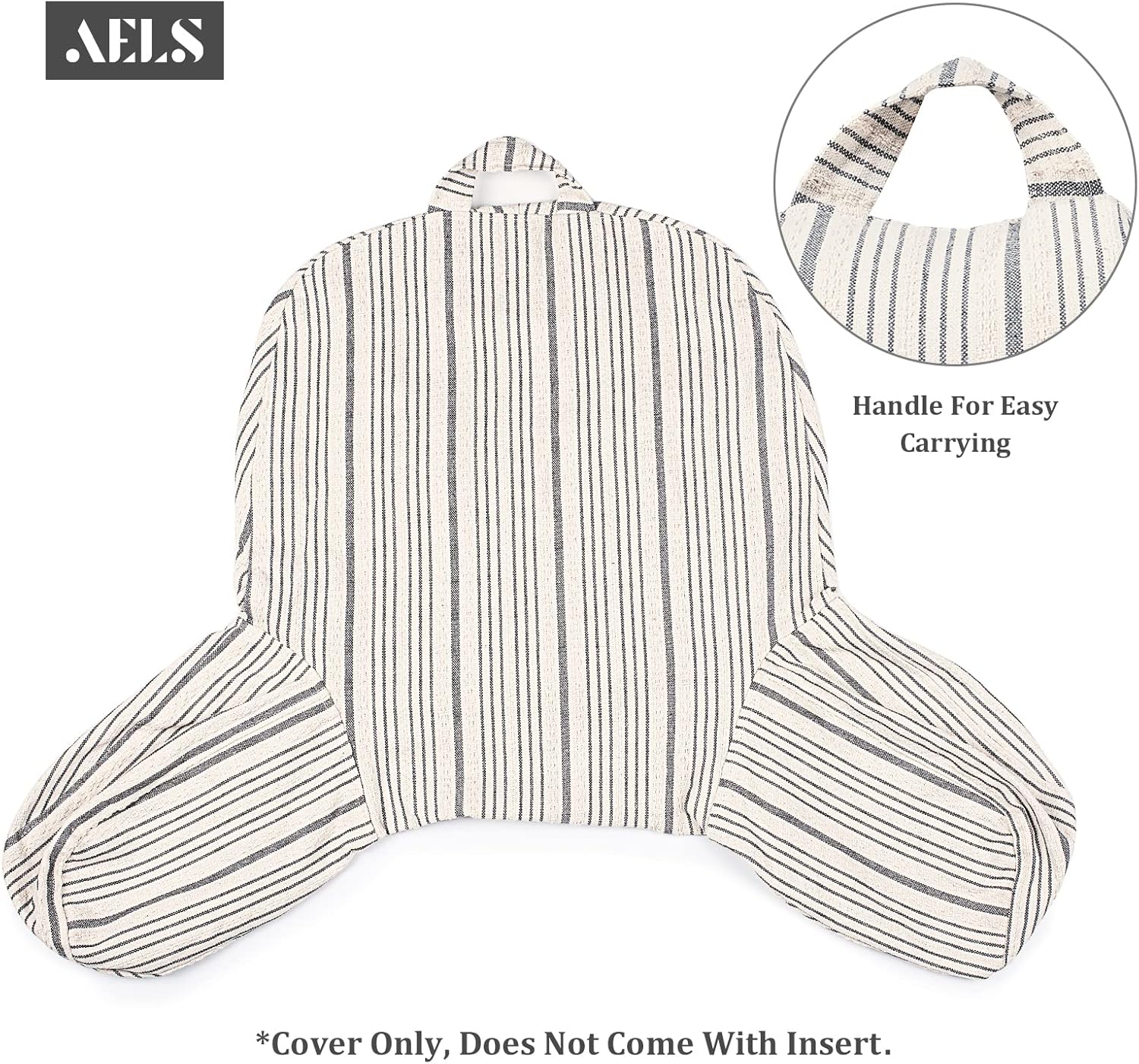 Aels Reading Pillow Replacement Cover (No Insert) with Arms and Pockets, 18" Beige with Gray Stripes Textured Backrest Pillow Cover Fits St…