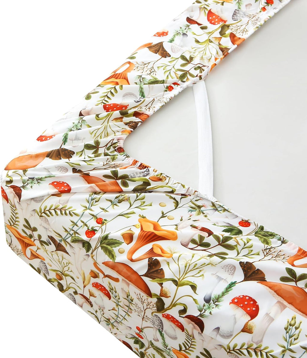 mooreeke Cozy Vintage Microfiber Printed King Sheet Set - Soft & Breathable Percale Mushroom Forest Bed Sheets with Extra Deep Pocket - Non…