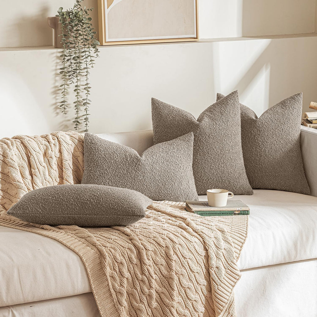 Miulee 22x22 Inch Decorative Euro Sham Pillow Covers for Couch Bed Set of 2 Textured Boucle Neutral Throw Pillow Covers Light Taupe Accent…