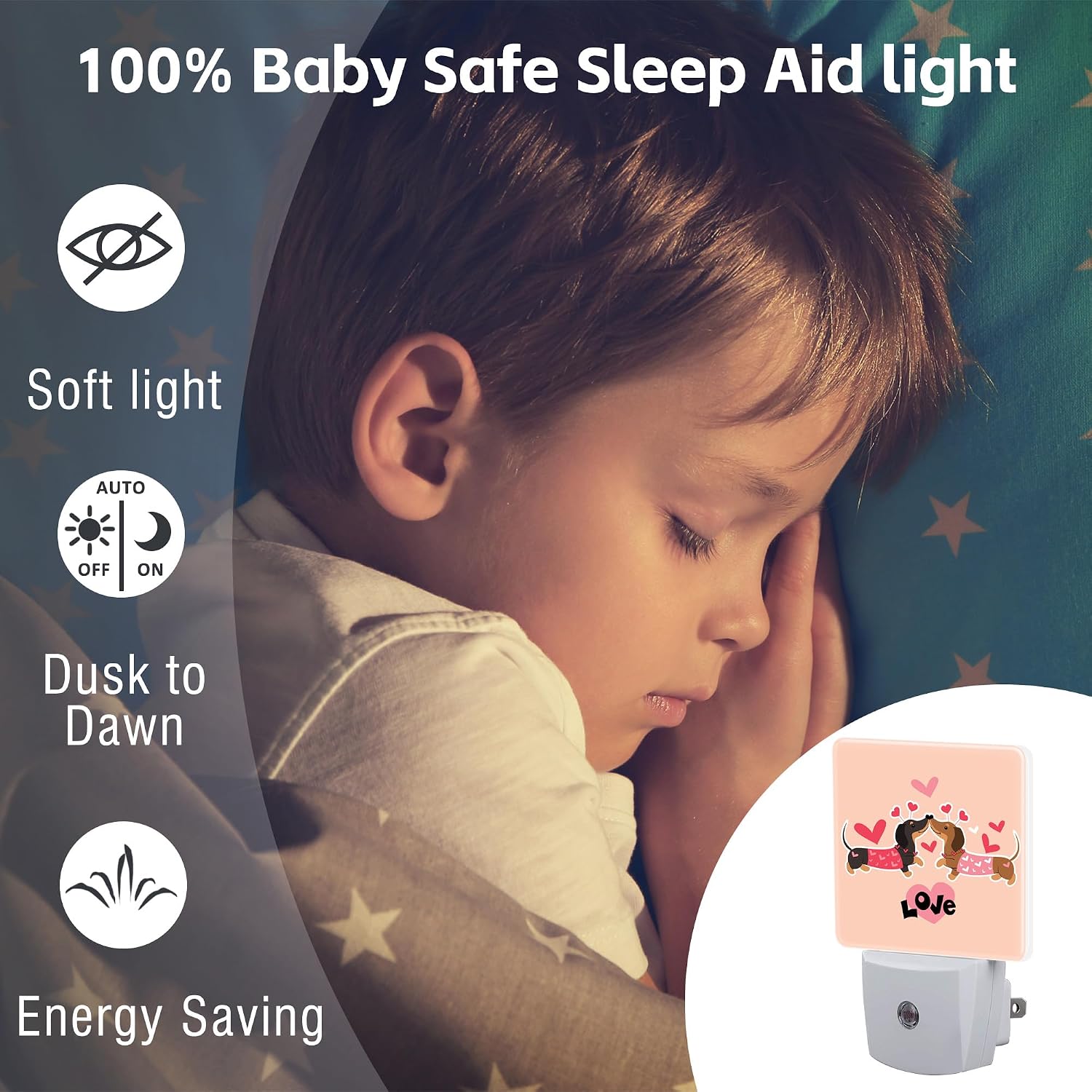 Valentine's Day Dachshund Dogs Night Light for Kids, Two Love Dachshunds Night Light Plug in with Dusk to Dawn Sensor,0.5w Energy Saving…