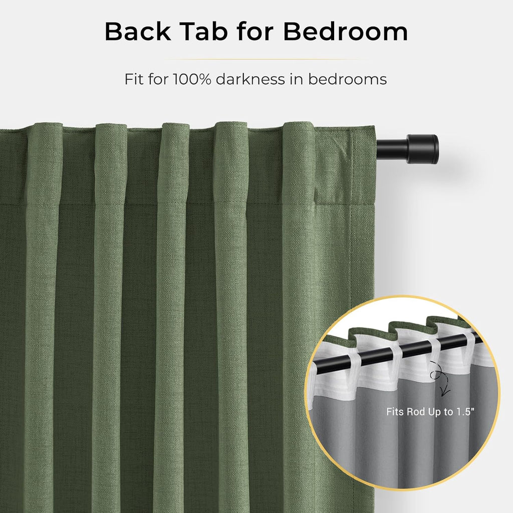 INOVADAY 100% Blackout Curtains for Bedroom, Black Out Curtains 63 Inch Long, Clip Rings Linen Blackout Drapes, Thermal Insulated Room…