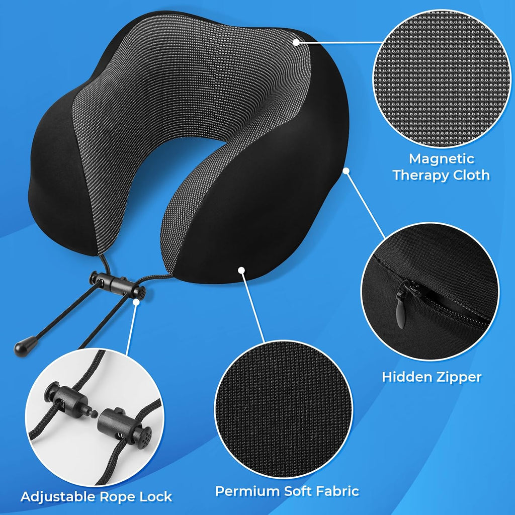 ExploreBliss Travel Pillow, 2 Pack Travel Pillows for Sleeping Airplane, Neck Pillow Airplane, Memory Foam Neck Pillow Set with Eye Mask, E…