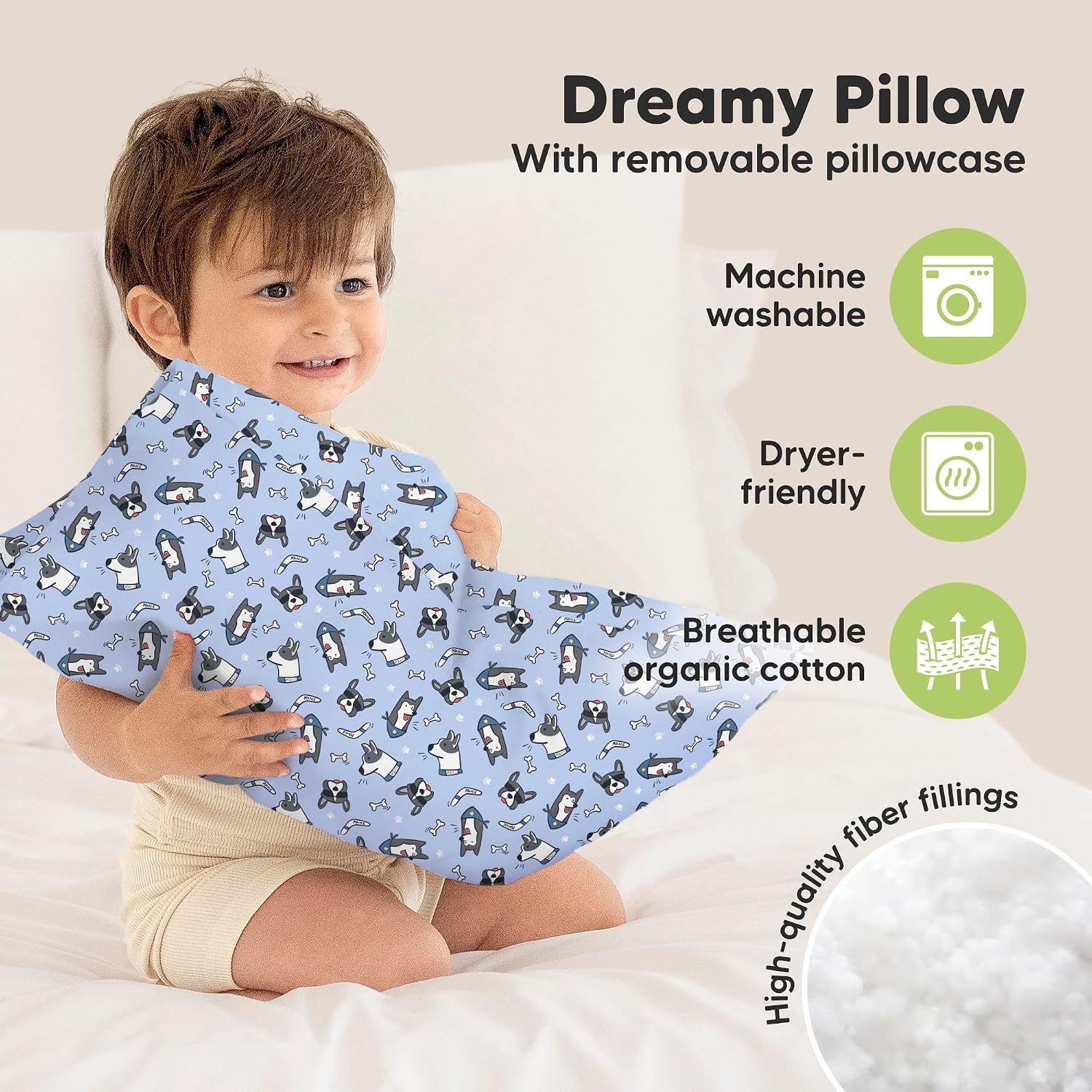 Toddler Pillow with Pillowcase - 13x18 My Little Dreamy Kids Travel Bed Pillows for Sleeping, Organic Cotton Small Pillowcase, Soft &…