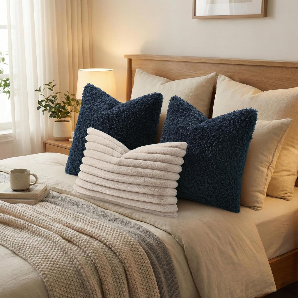decorUhome Pack of 2 Throw Pillow Covers 24x24 Inch, Faux Fur Decorative Sherpa Pillow Covers Fuzzy Accent Soft Sheepskin Fleece Pillow Cas…