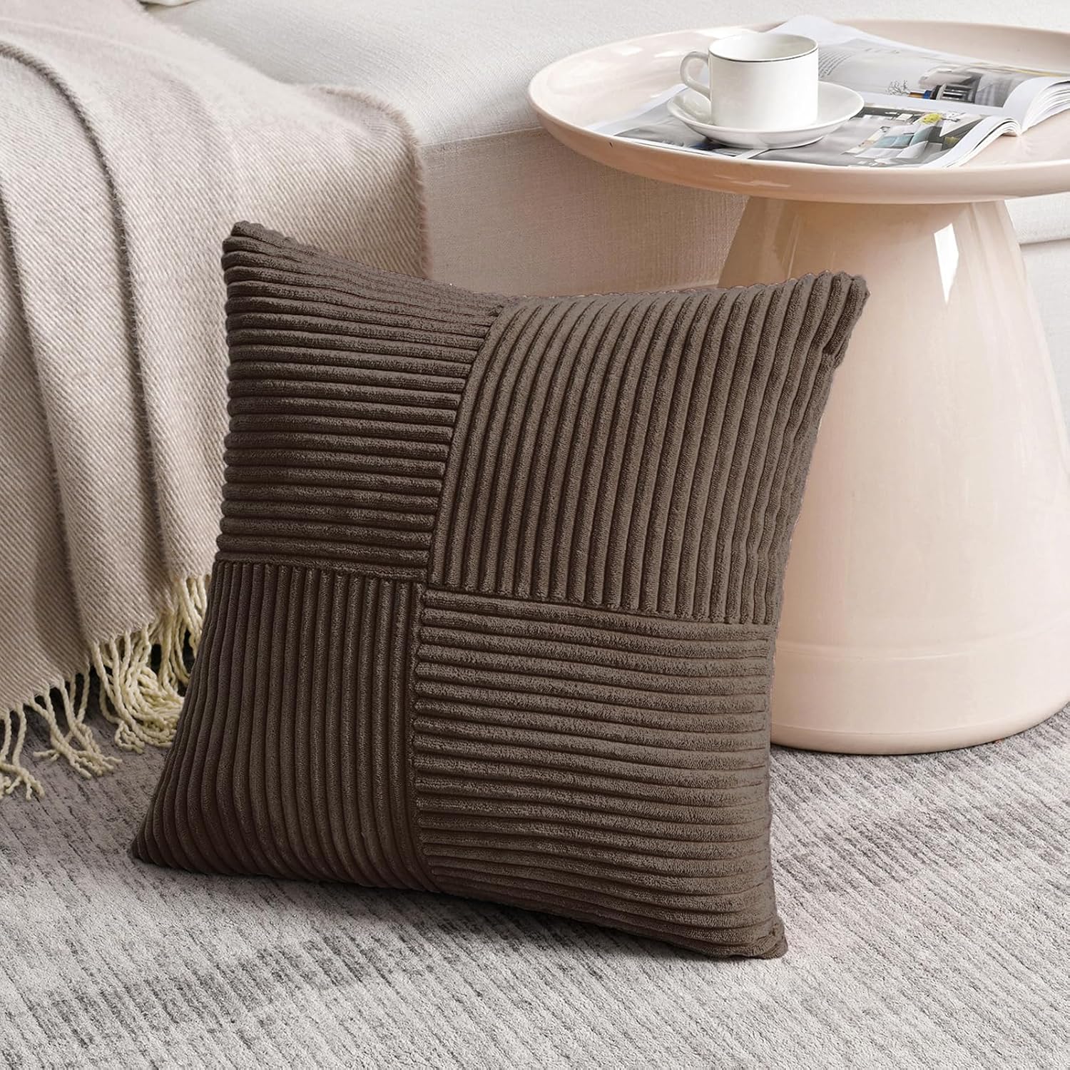 Fancy Homi 2 Packs Dark Brown Euro Decorative Throw Pillow Covers 26x26 Inch for Couch Bed, Rustic Farmhouse Boho Home Decor, Soft Corss…