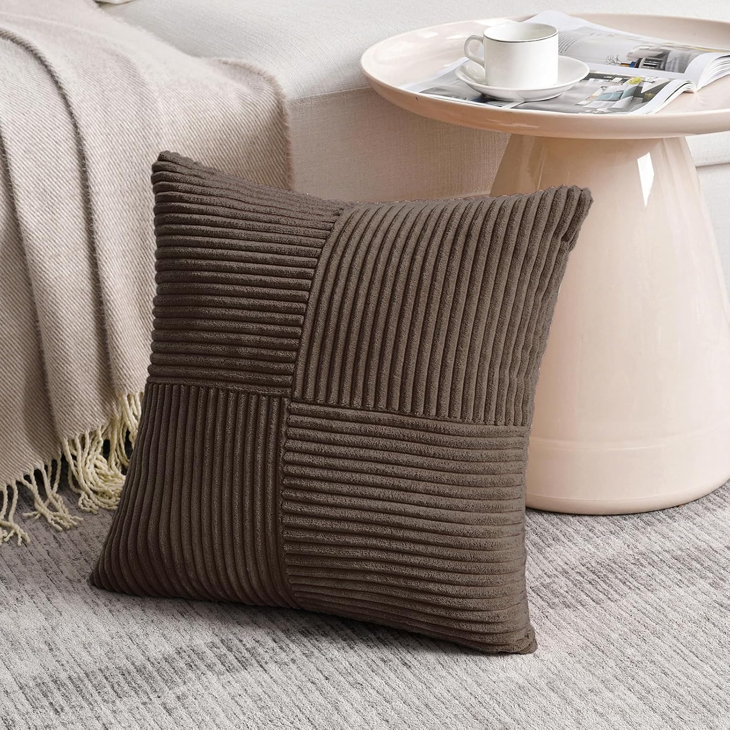 Fancy Homi 2 Packs Dark Brown Decorative Throw Pillow Covers 20x20 Inch for Living Room Couch Bed Sofa, Rustic Farmhouse Boho Home Decor…