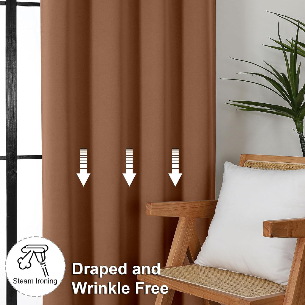 Simplebrand Ava Sun Baked Short Blackout Curtains for Bedroom 45 Inches Long 2 Panels Set, Solid Thermal Insulated, Energy Saving Window Tr…