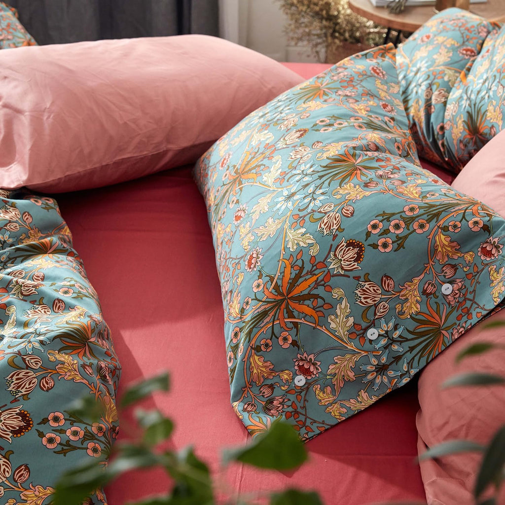 mixinni Vintage Style Garden Flower Duvet Cover Set with Zipper Closure Long Staple Percale Cotton Yellow Vibrant Pattern on Bedding Quilt…