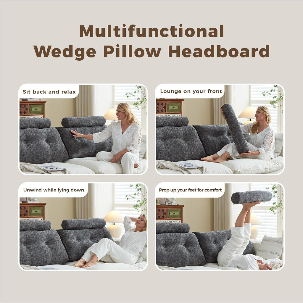 Headboard Pillow for Full – Chenille Large Triangular Wedge Pillow for Headboard Gap, Daybed and Couch Backrest, Reading and Sitting Up…