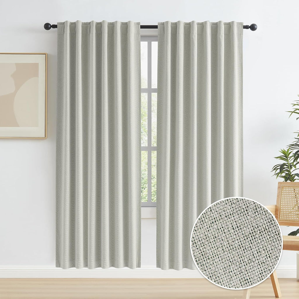 Keqiaosuocai Linen Blackout Curtains for Doorway Privacy, Thermal Insulated Boho Country Temporary Curtains for Closet Door Hook Belt Back…