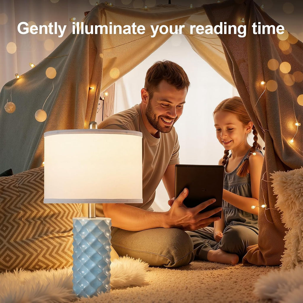 BLHDZJR Sky Blue & Star Diamond Ceramic Table Lamps (Set of 2) - 23" Luxe Modern Bedside Lamps for Nightstand, bedrooms, Living Rooms…
