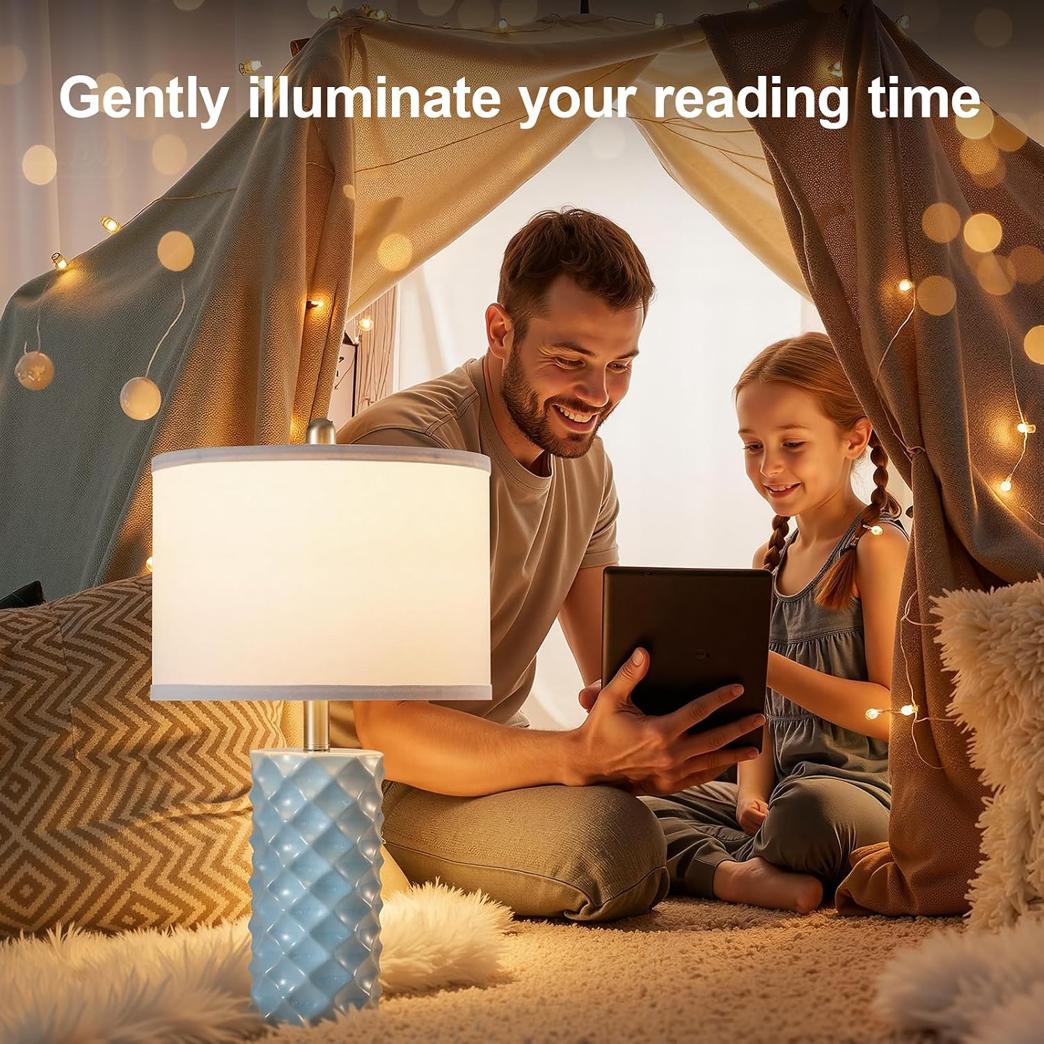BLHDZJR Sky Blue & Star Diamond Ceramic Table Lamps (Set of 2) - 23" Luxe Modern Bedside Lamps for Nightstand, bedrooms, Living Rooms…