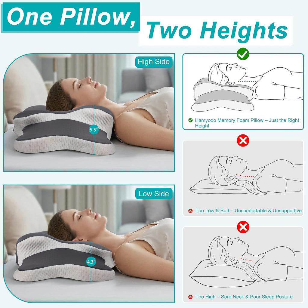 Esup Ergonomic Cervical Neck Pillow for, Adjustable Height Contour Memory Foam Orthopedic Bed Pillow for Sleeping, Ideal for Side, Back, a…