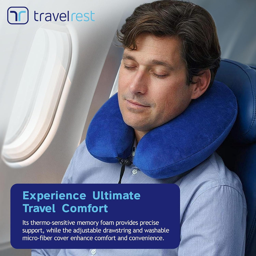 travelrest Neck Pillow Travel Essential - Memory Foam, Washable Micro-Fiber Cover Pillow, Soft and Comfortable Head Support for Long Flight…