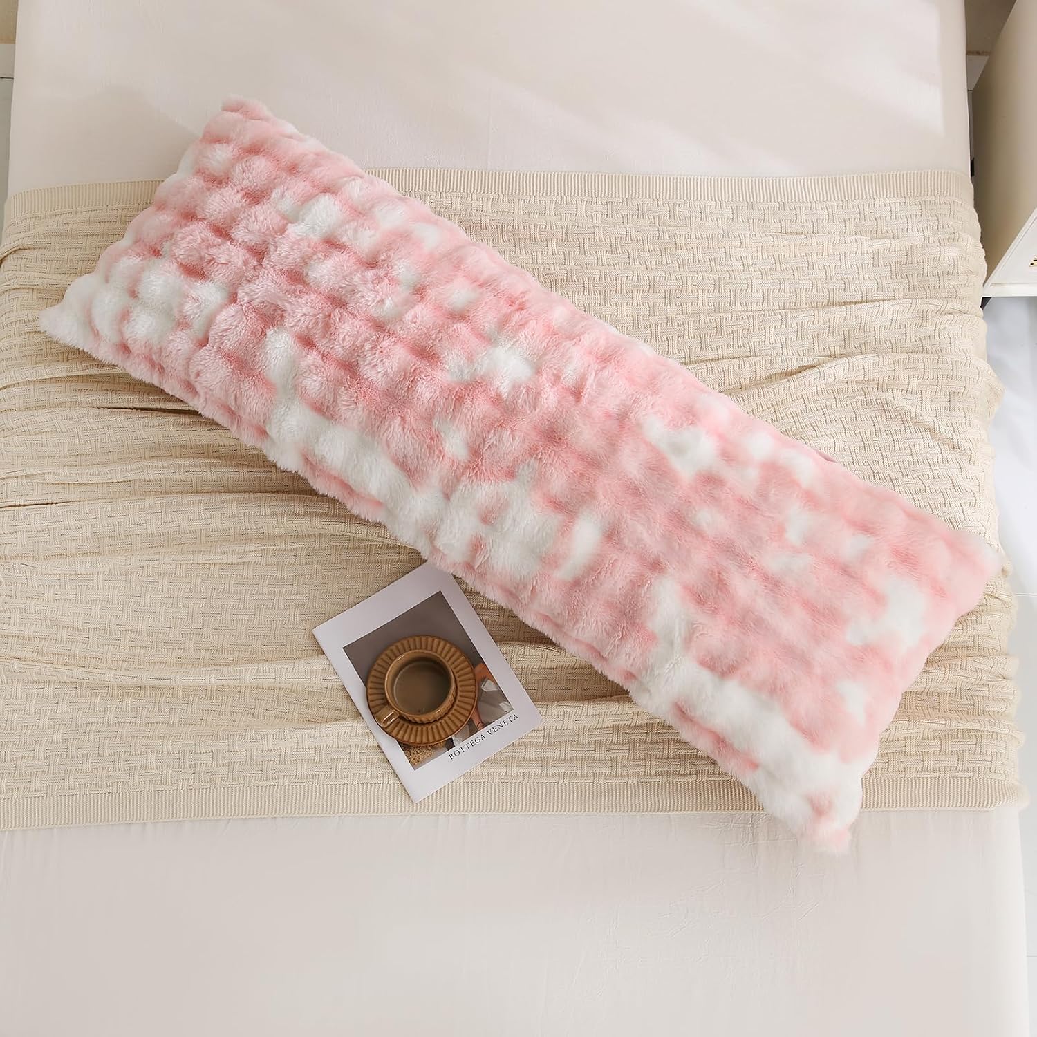 Chumerry Pink Fluffy Body Pillow Cover Faux Fur Pillowcase Extra Soft Fuzzy Plush Long Pillow Cover Gradient Pink Shaggy Body Pillow Case f…