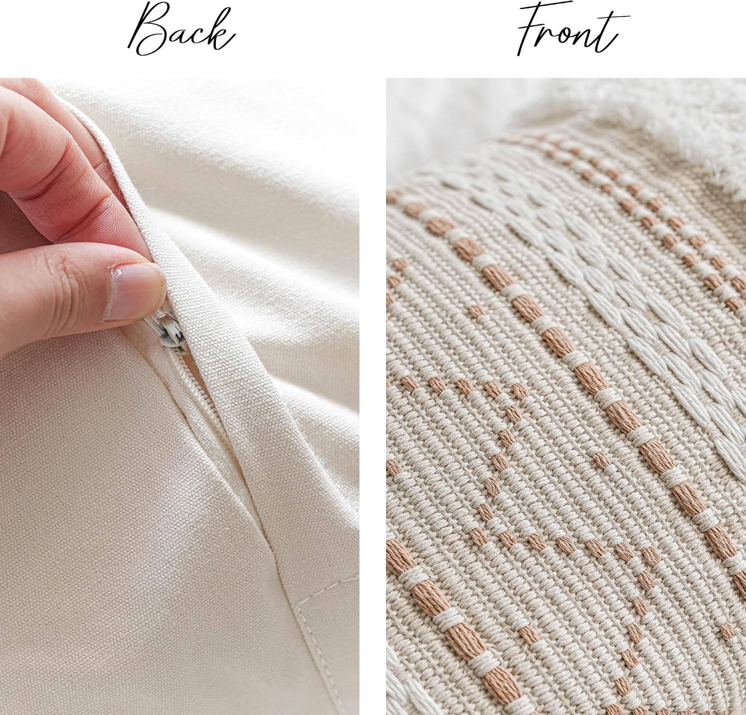 BlissBlush Decorative Throw Pillow Covers 20x20 Combo Set of 2 Square Cream Neutral White Boho Accent Pillowcase Tassels Farmhouse…