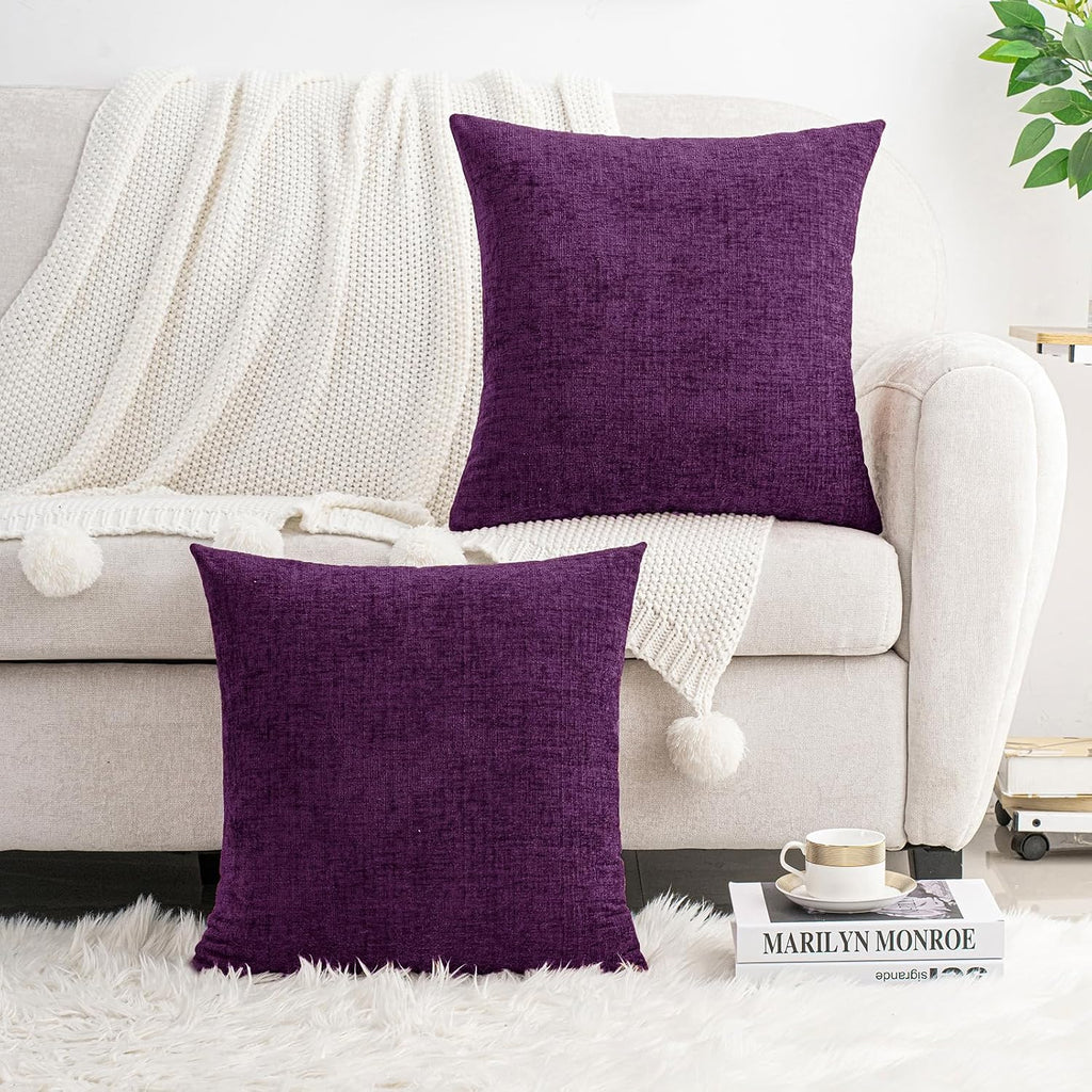 Hwy50 HWY 50 Purple Couch Pillow Covers 22x22 Inch Pack of 2, Soft Chenille Decorative Throw Pillow Cases Farmhouse for Sofa Living Room Be…