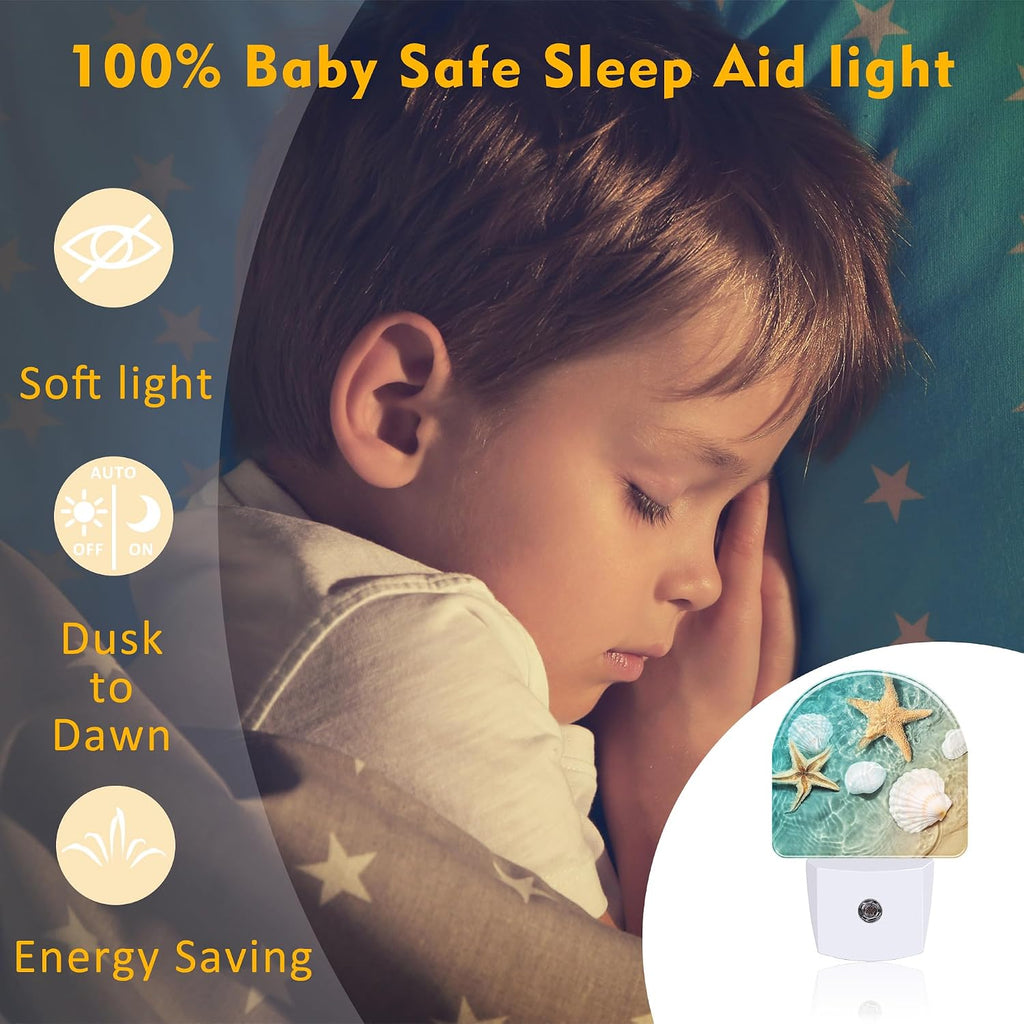 Starfish and Seashell Night Light Plug into Wall, Summer Beach Ocean Waves Dusk to Dawn Night Light Plug in,0.5w Energy Saving Sleep…