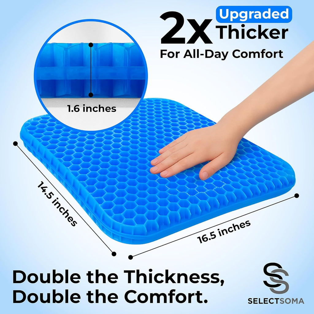 SelectSoma Double-Thick Gel Seat Cushion for Long Sitting Pressure Relief for Back, Sciatica, Coccyx, Tailbone Pain - Cushion for Office…