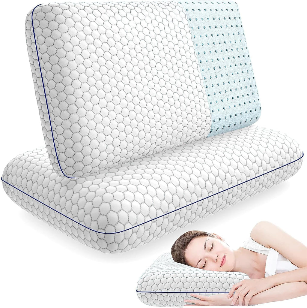 CushyOasis 2 Pack Memory Foam Pillows for Side, Back and Stomach Sleepers, Bed Pillow with Washable Cover and Breathable Mesh, Bed Pillow…